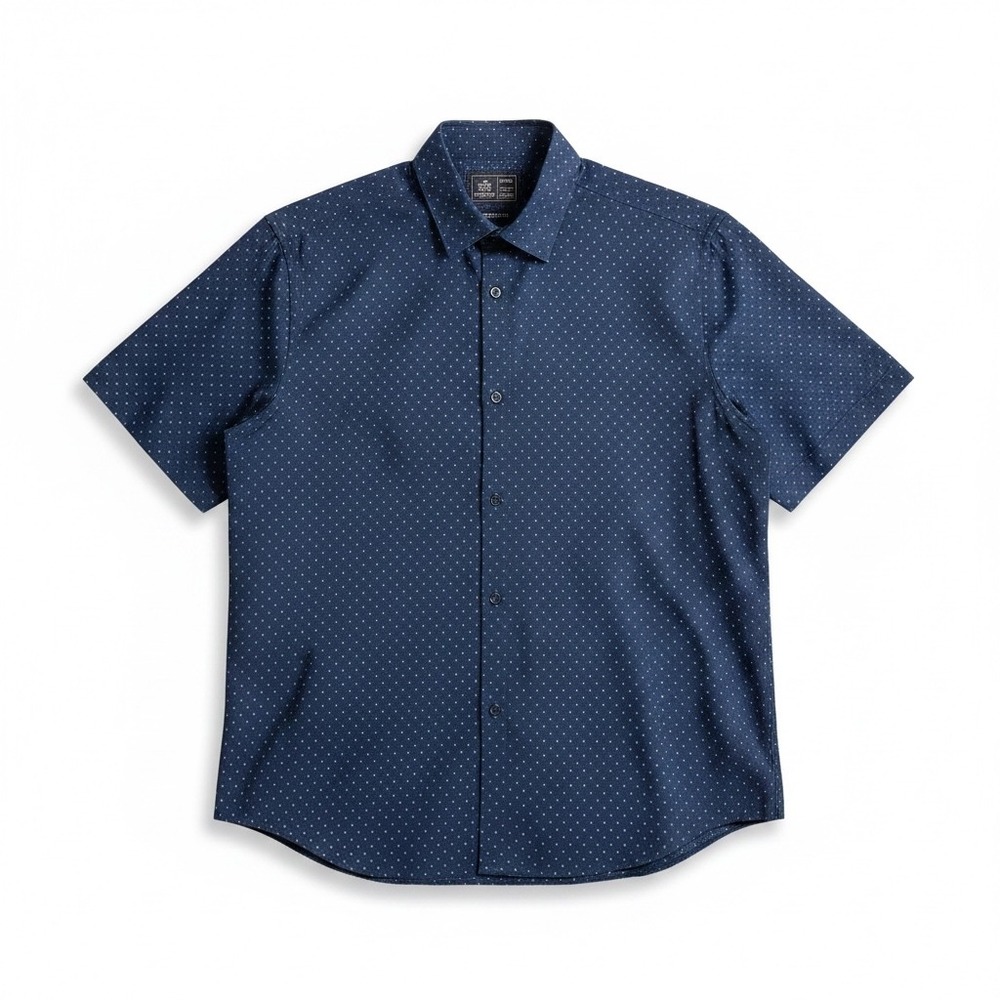 Rugby University Button Up Men 2XLB Navy Blue Excellent Stretch Short Sleeve Top